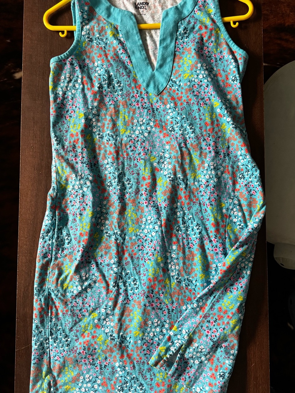 Lands' End Aqua Floral V-Neck Sleeveless Sundress